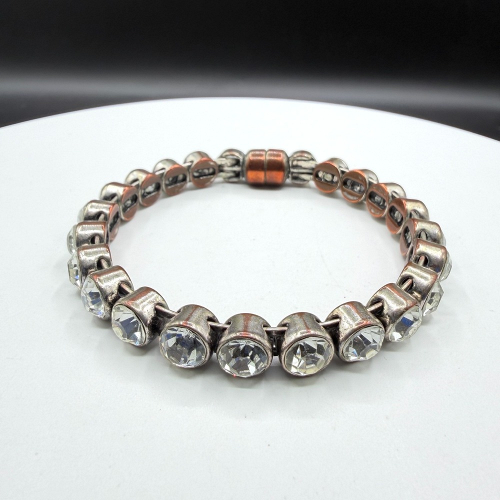 Plunder Silver Tone Clear Rhinestone Bracelet Magnetic Clasp Statement Y2K Glam